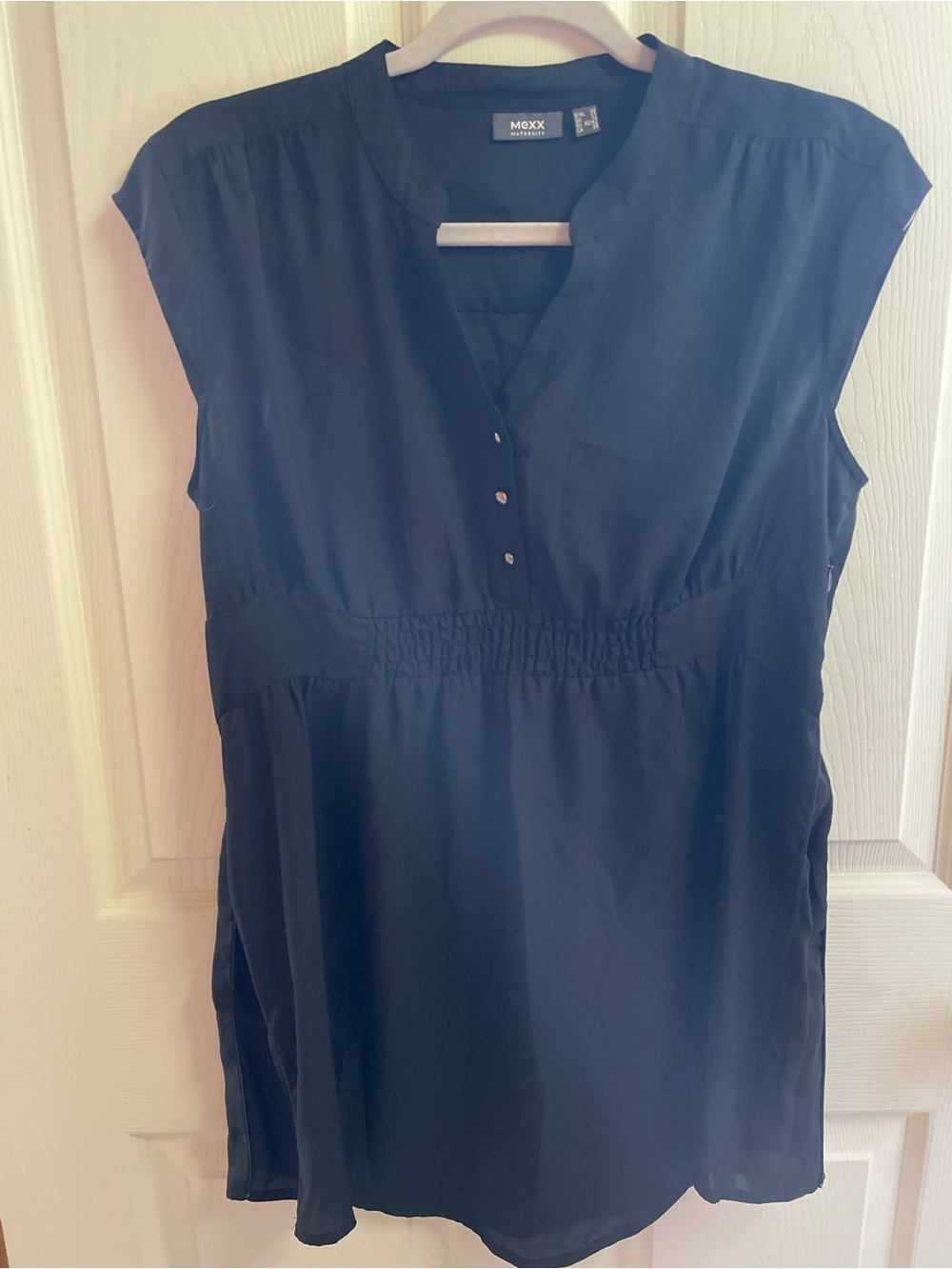 Mexx Black Maternity Cap-Sleeve Tunic with Gathered Waist